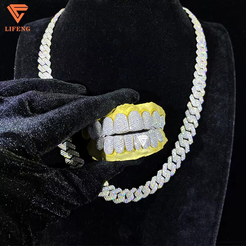 Iced Out Hip Hop Grillz Diamond Teeth Rappers 8 Top 8 Bottom Gold Plated 925 Sterling Sliver Custom Vvs Moissanite Grillz