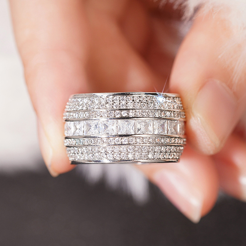 5-10 Sparkling Handmade Wedding Rings Luxury Jewelry 925 Sterling Silver 7 Rows Pave Designer White Sapphire CZ Diamond Party Eternity Lady Women Brid