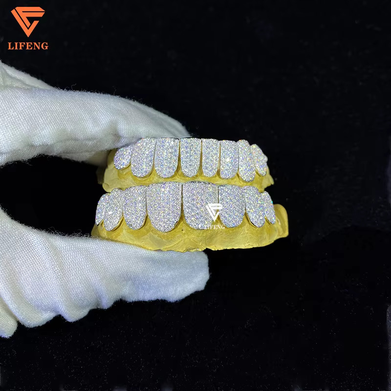 Iced Out Hip Hop Grillz Diamond Teeth Rappers 8 Top 8 Bottom Gold Plated 925 Sterling Sliver Custom Vvs Moissanite Grillz