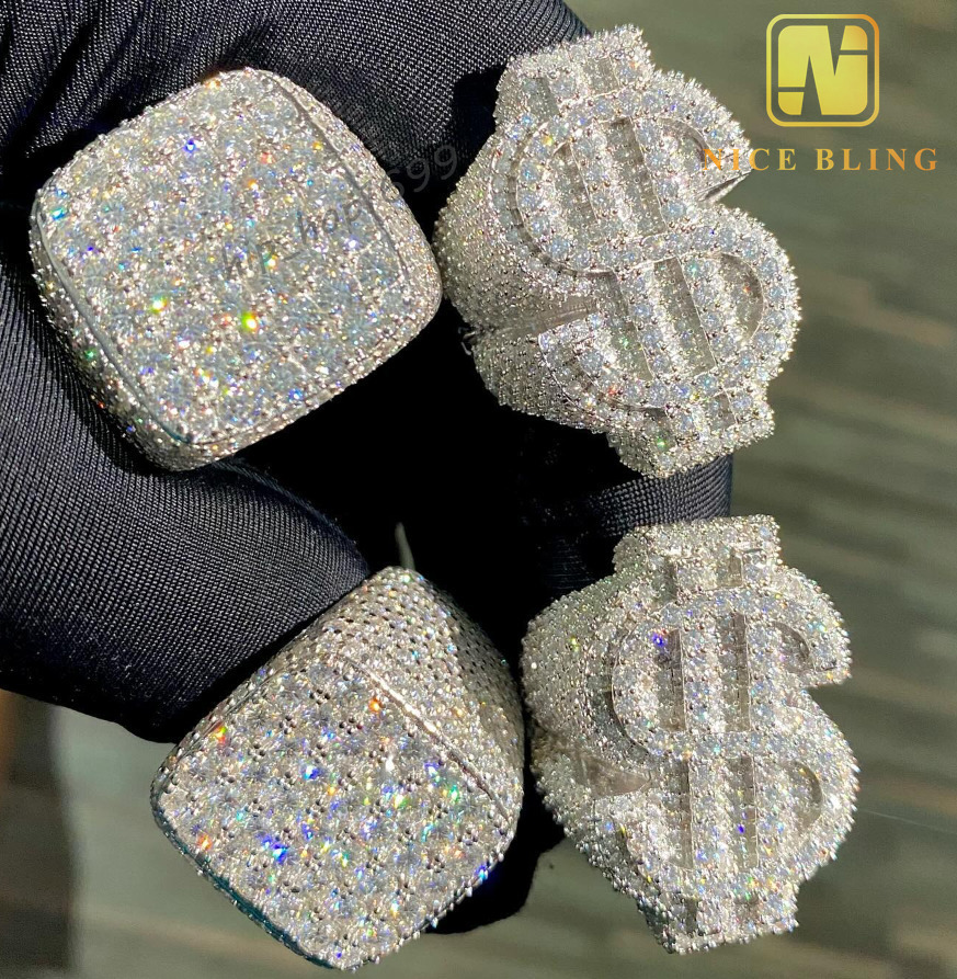 Fashion Custom Hip Hop Style Men Ring Iced Out VVS Moissanite Diamond Jewelry 925 Sterling Silver Rings Men Women