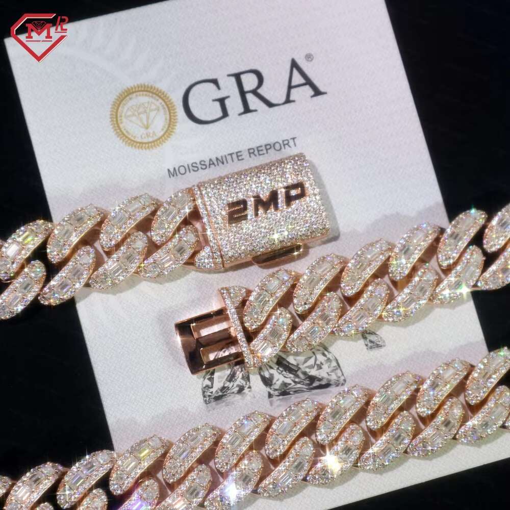 Iced Out Necklace 20mm Sliver Hip Hop Pass Dia Testes Moissanite Cuban k Chain