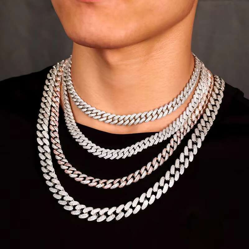 12mm 2 Rows Bracelet D VVS Lab Dia k Iced Out Sier Hiphop Moissanite Chain Cuban Necklace
