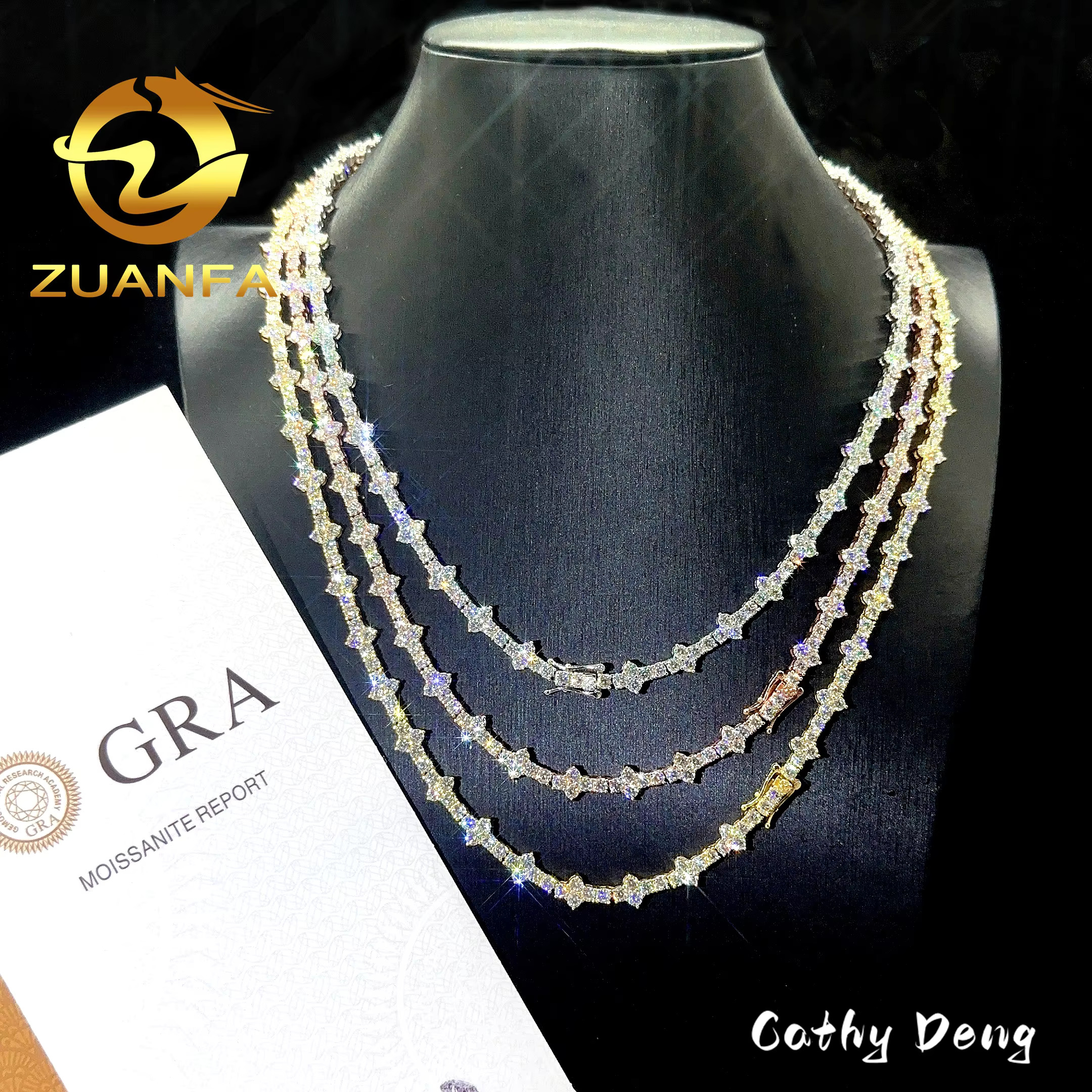Ready Shipping 3mm New Style Hip Hop Moissanite Tennis Chain Bracelet 925 Silver Vvs Tennis Moissanite Chain Women mens Necklace