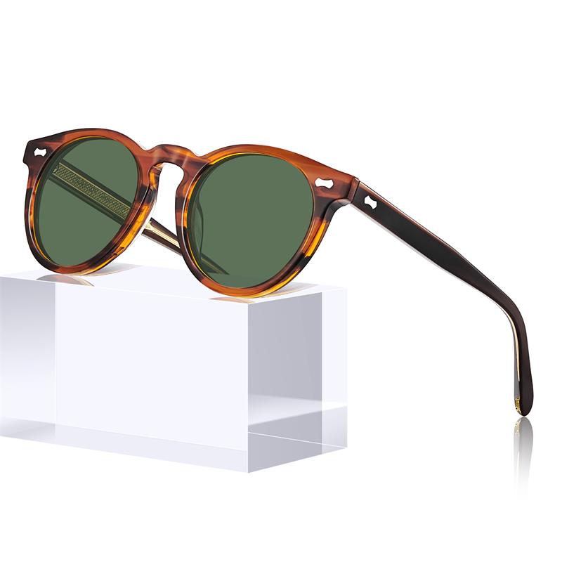 CARFIA Retro Acetate Polarized Sunglasses for Men UV Protection, Vintage Round Frame Eyewear with Gold Filigree