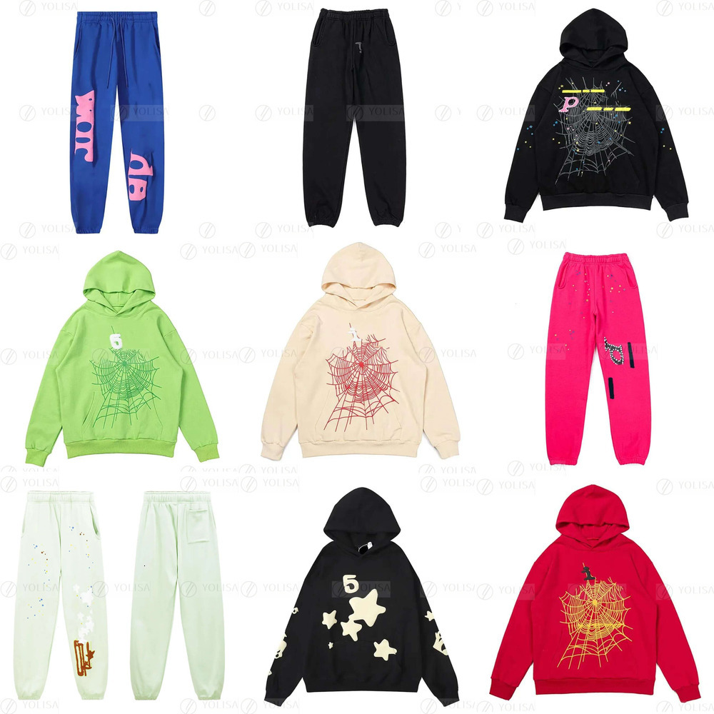 Fluffy Hoodies Young Thug Men Women High Quality Spider Hoodie Foam Print Web Pink Sweatshirts Y2k Pullovers Designer Hoody Tracksuit US Size S-Xl E3b
