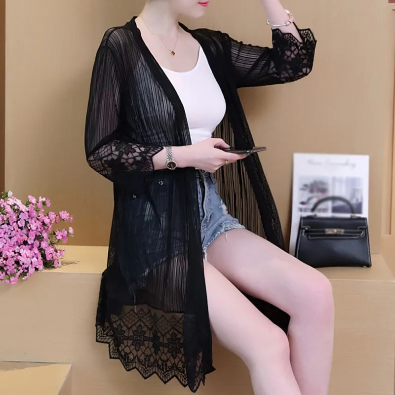 Womens Sun Protection Casual Lace Loose Clothing Summer Cardigan Blouse Shirt Tops Covers 250305Z