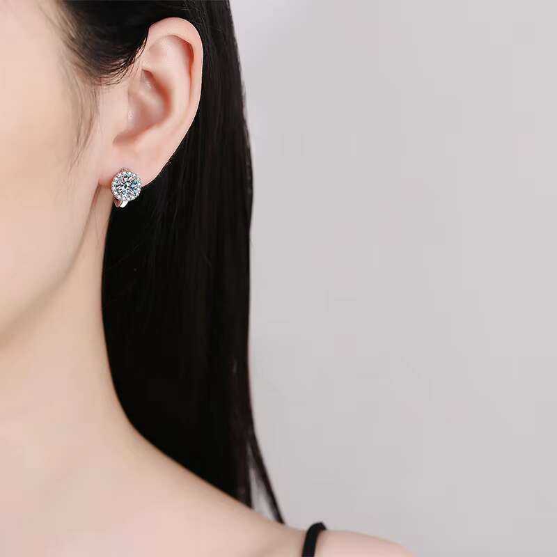 PYQ Halo Large Sier Hoop Fashion Jewelry Girls Moissanite Stud Earrings