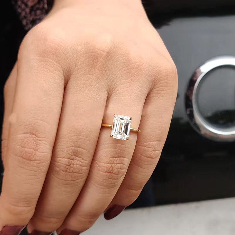 9K 10K 14K 18K Sterling Silver 925 3.0 CT Emerald Cut Solitaire Moissanite Ring Yellow Gold