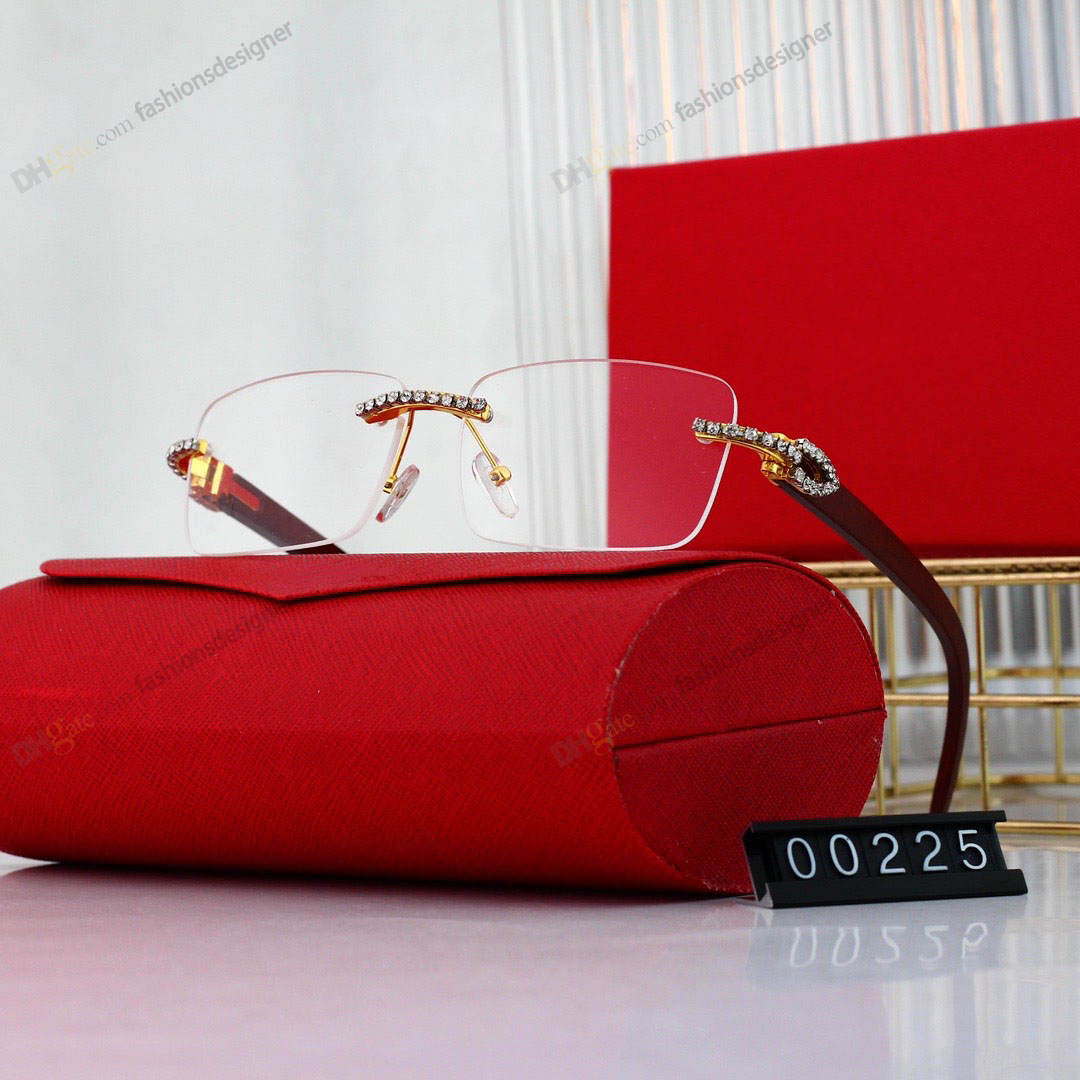 Designer sunglasses men Diamond Cut rimless Sunglasses Stylish crystal inlaid men's sunglasses with wooden temples glasses with case 8 colors sunglasses