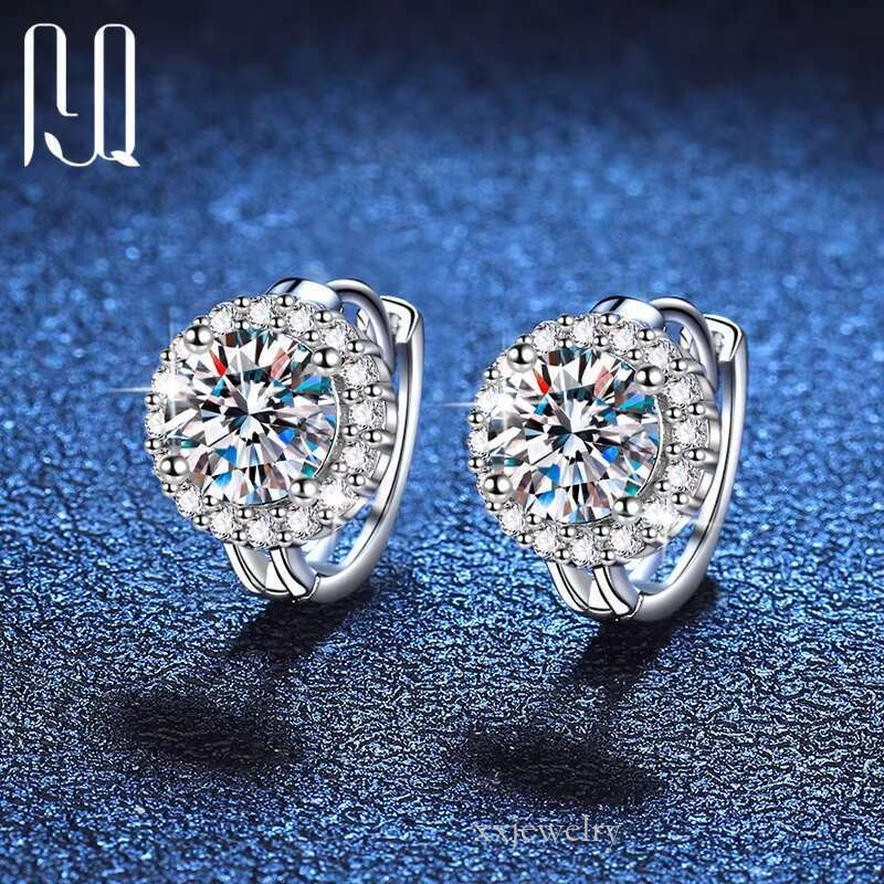 PYQ Halo Large Sier Hoop Fashion Jewelry Girls Moissanite Stud Earrings