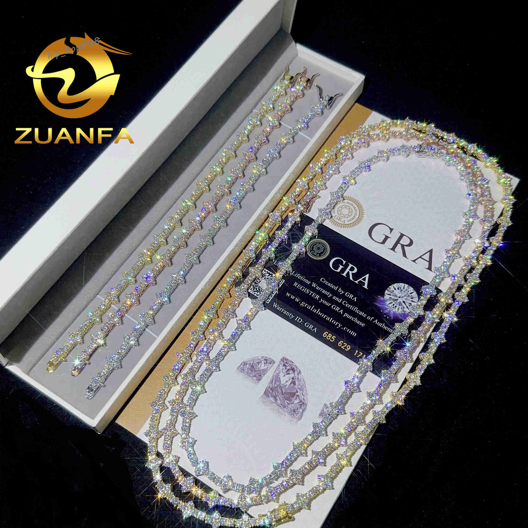 Ready Shipping 3mm New Style Hip Hop Moissanite Tennis Chain Bracelet 925 Silver Vvs Tennis Moissanite Chain Women mens Necklace