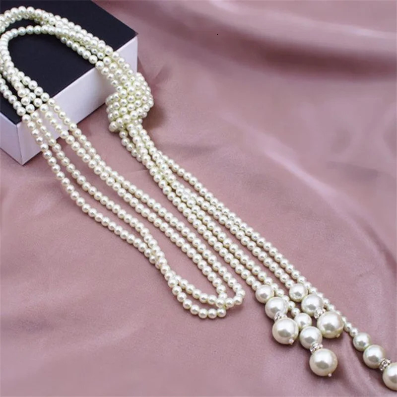 Natural Freshwater Pearl Necklace Irregular Pendant 5layer Sweater Chain Long Sleeve 250228