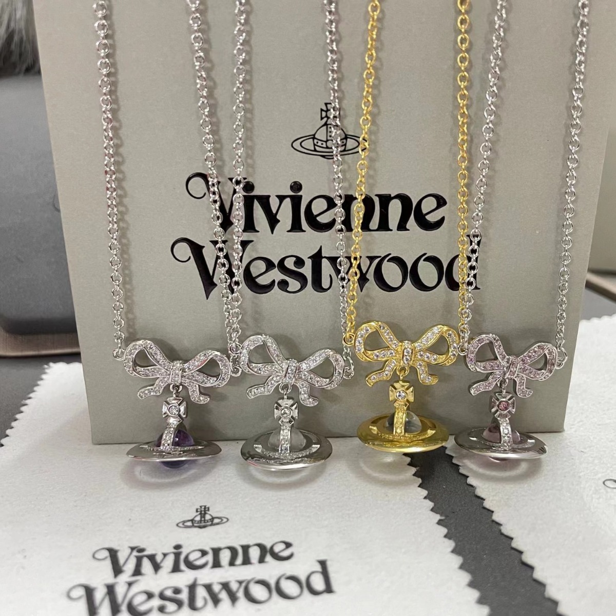 Vivienmes Viviannes Vivienenne Vivvienne Dowager Cixi Full Diamond Bow Orb Three Dimensional Saturn Necklace Premium Planet Pendant Long Shor westwoods