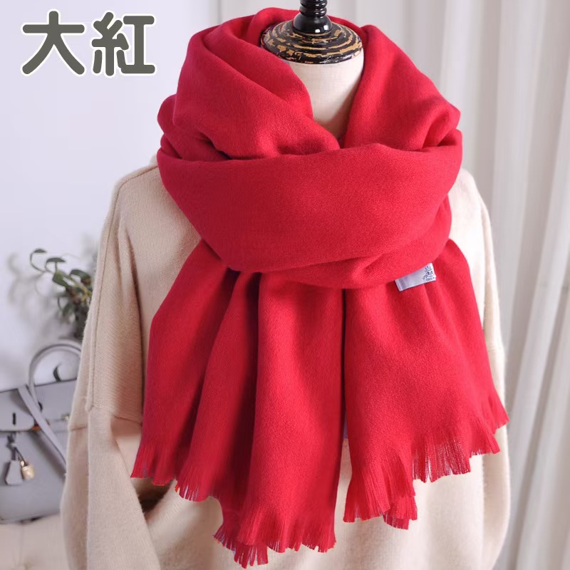 K078 Korean solid color thick white short beard scarf female solid color cashmere scarf annual meeting classmate meeting high-end short beard scarf
