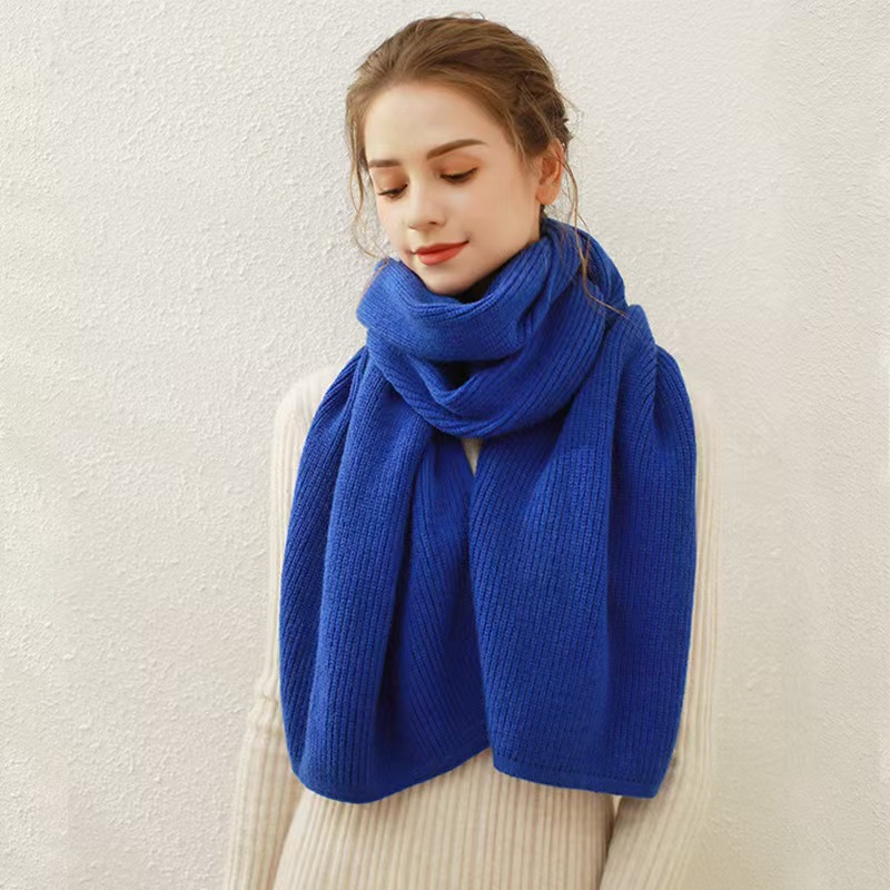 K083 Solid color ribbed knitted scarf for women winter new foreign trade imitation cashmere warm wool neck scarf hat set