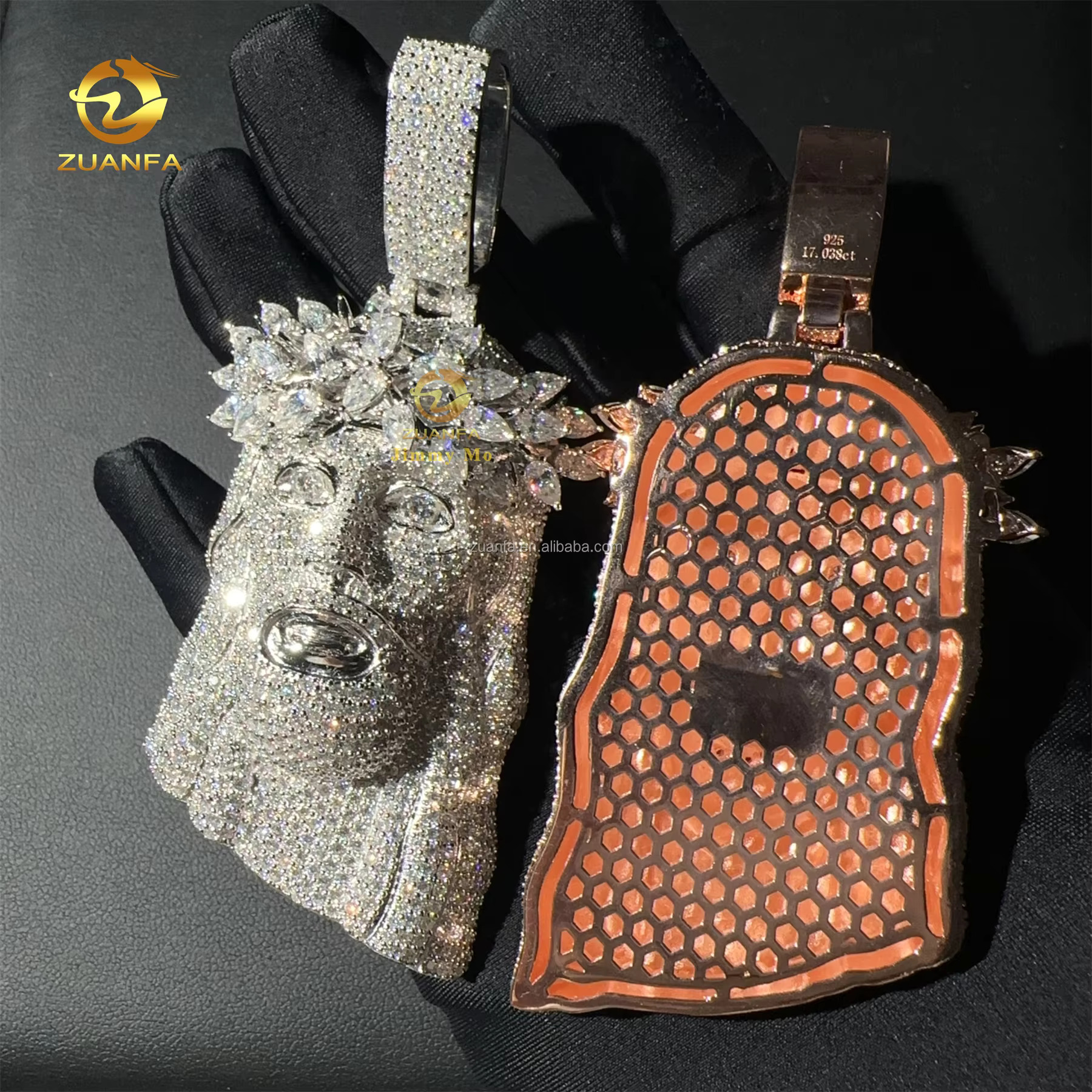 2.5 Luxury Fashion ManJewelry Hip Hop Pendant 925 Silver Pear Brilliant Moissanite Diamond Jesus Pendant Cuban Chain Set