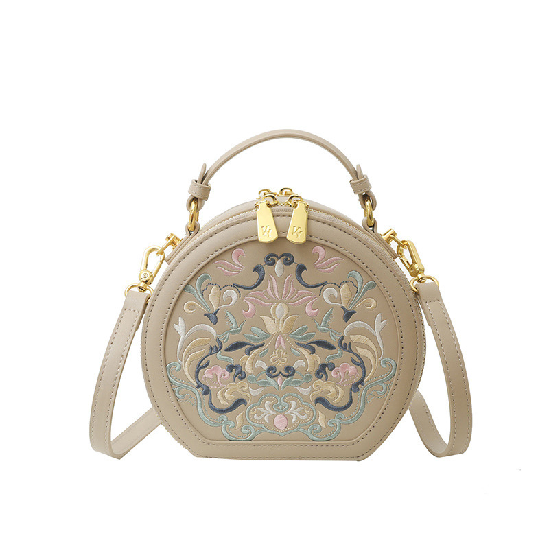 Niche High-end Texture Embroidered Women's Handbag 2025 New Versatile Fashion Art Chinese Style Single Shoulder Slanted Small Round Bag Designer  - view 6