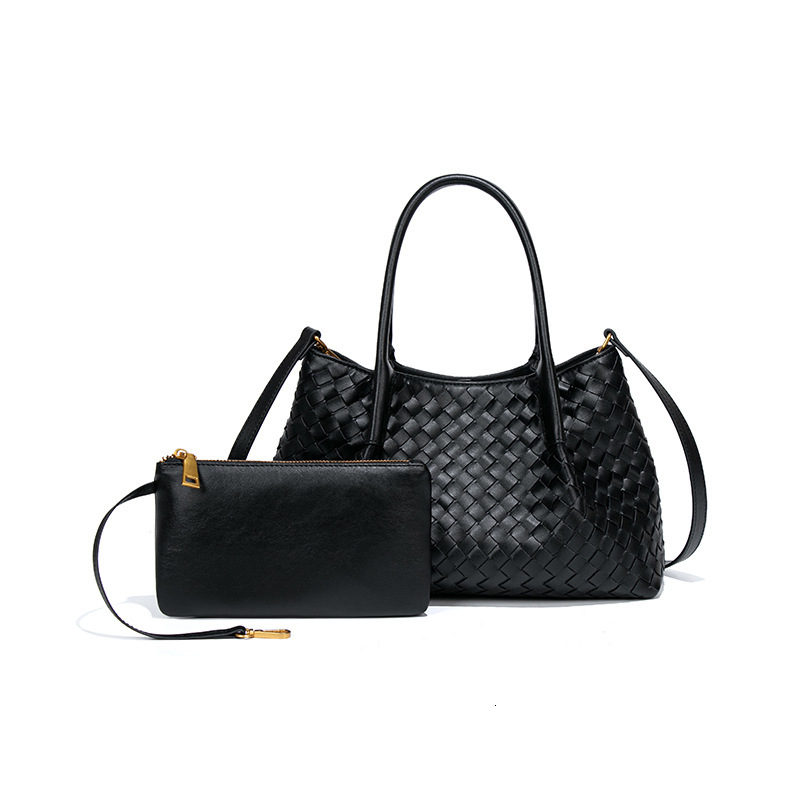 Bag For Women 2025 New Handmade Black Woven High-End Commuting, Large Capacity Mother And Child Bucket Bag, Tote Bag