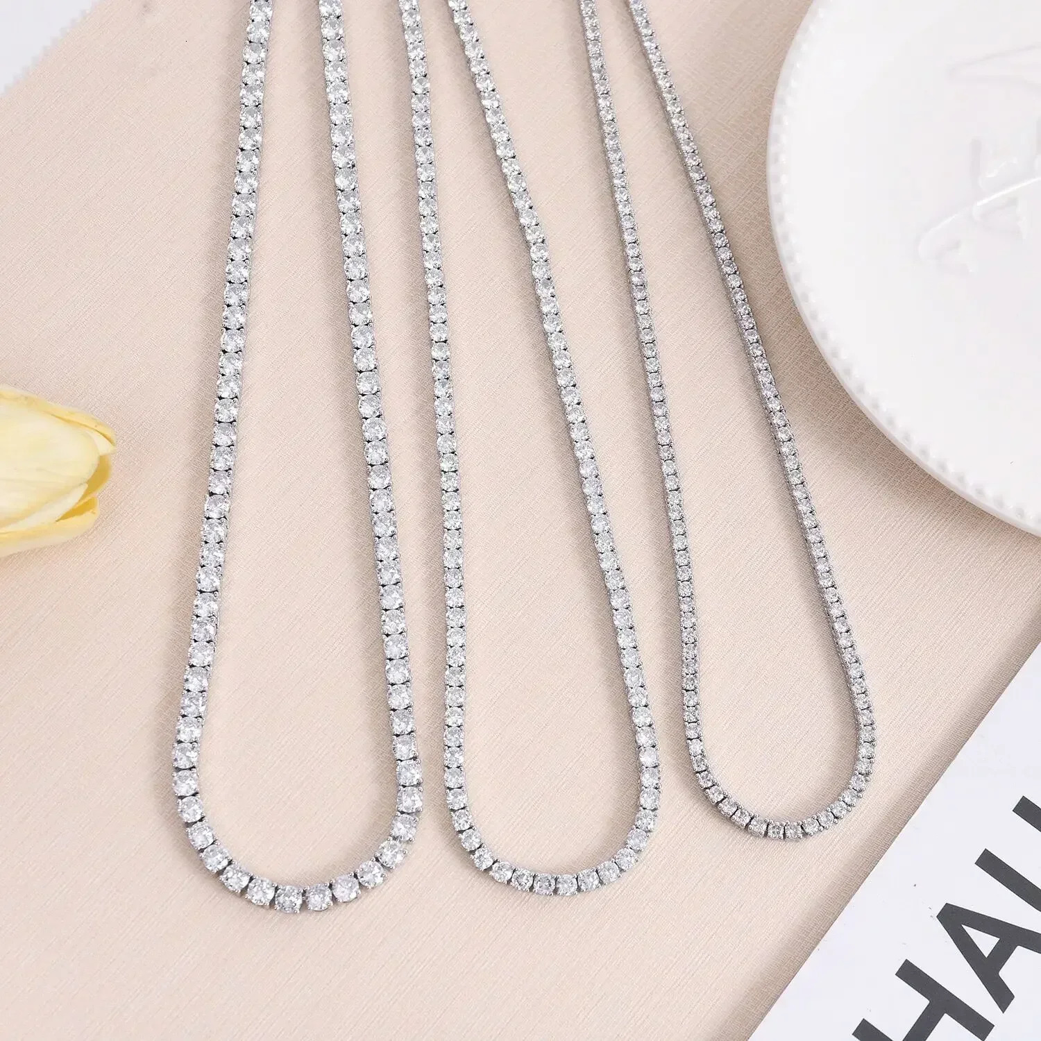 925 Sterling Silver Necklace Zircon Chain Necklace Women Fashion Simple Engagement Wedding Charm Jewelry 4mm 45cm250305
