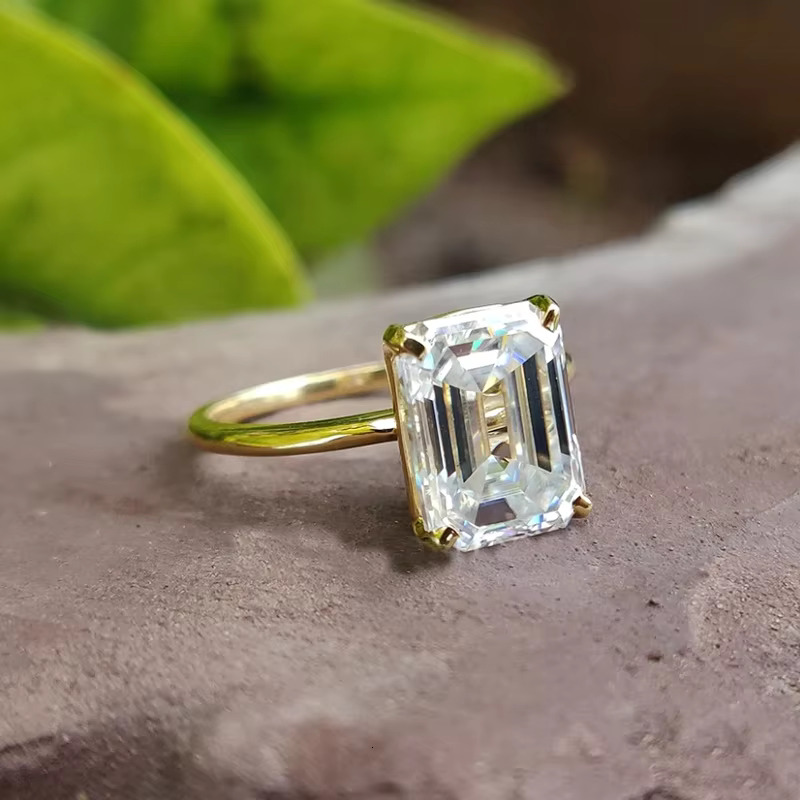 9K 10K 14K 18K Sterling Silver 925 3.0 CT Emerald Cut Solitaire Moissanite Ring Yellow Gold