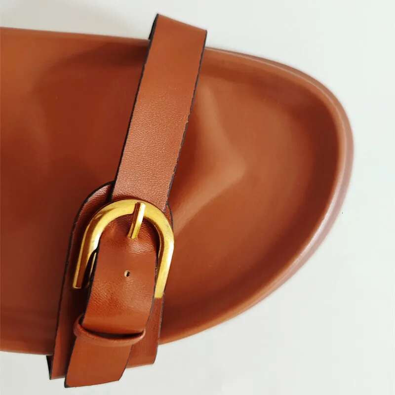 Summer 2025 Women s Sandals Black Brown Metal Buckle Flat Shoes Slippers Fashion Designer New Sexy Women s Flip Flops Round Head Lace Shoes