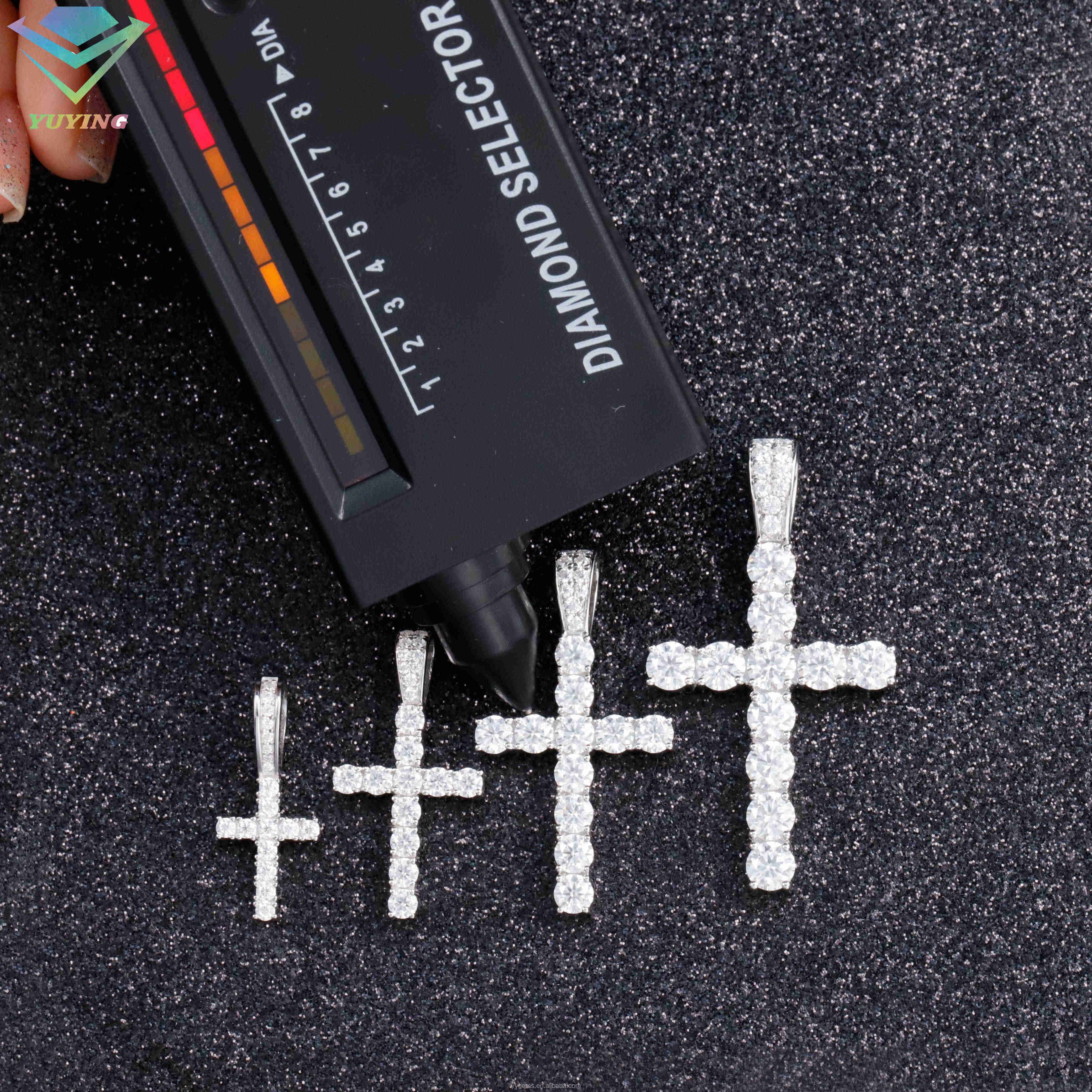 Ready to Ship Cross Pendant 2mm 3mm 4mm 5mm 925 Silver Pass Tester VVS Moissanite Diamond Cross Pendant for Chain