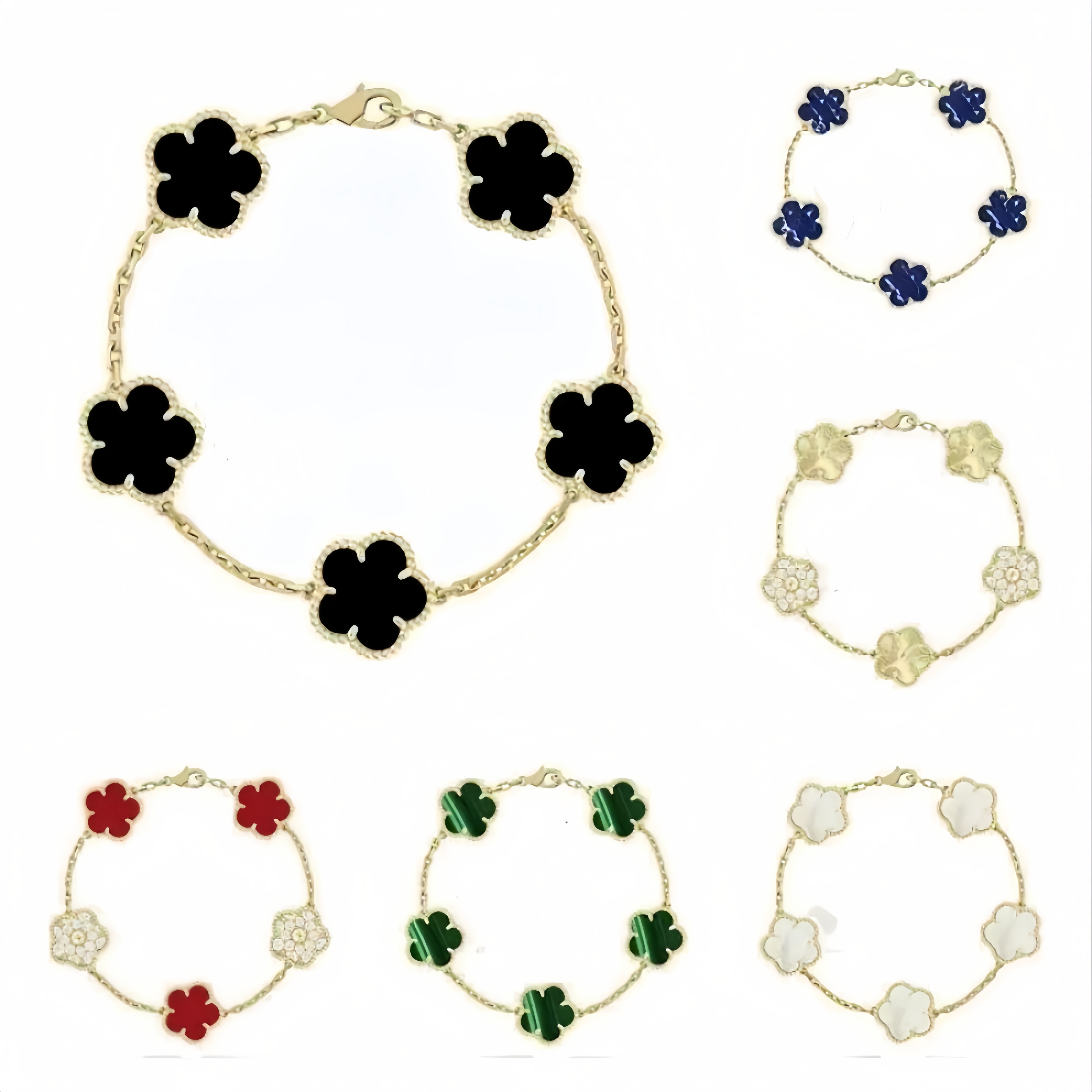 Gold Designer Bracelet Braclet Chain Fine Mother Of Pearl Bijoux de luxe Lady Stone Bracelets Necklaces Fashion Black White Clover Jewelry