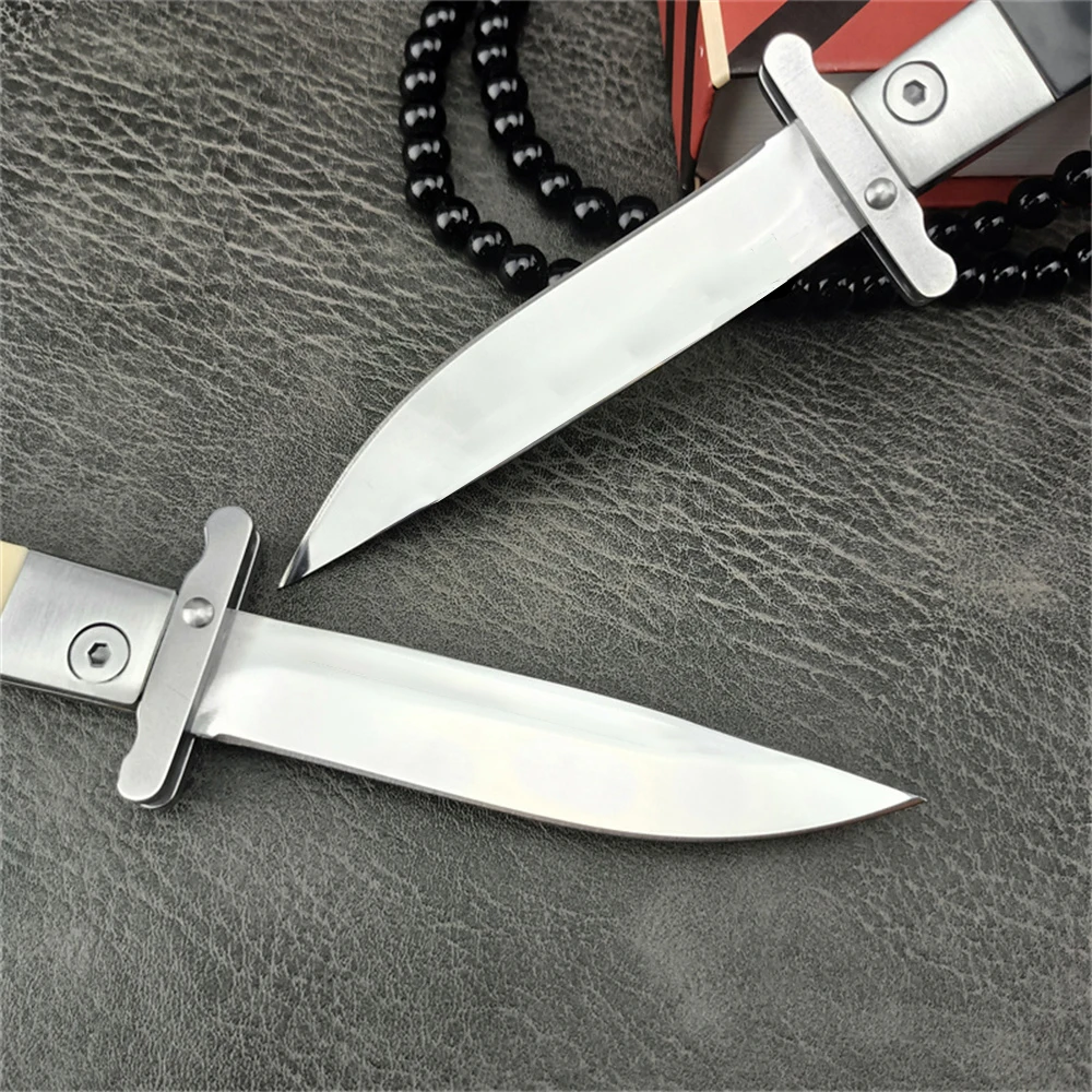 Russian Finka NKVD Tactical Assisted Opening Folding Knife 440C Stainless Steel Blade, ABS Handle with Nylon Sheath - Outdoor Hunting Survival Camping