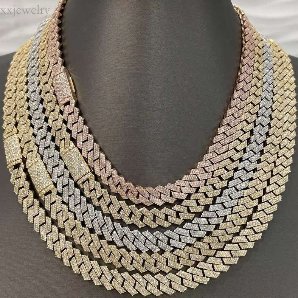 12mm Miami Style Solid Gold Plated Sier Moissanite Dia 3 Row Iced Out Spiked Cuban Chain for Sale in America