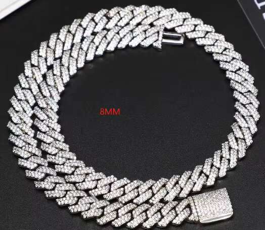 8MM Sterg Moissanite k Punk Cuban Chain Hip Hop Sier Necklace Bracelets