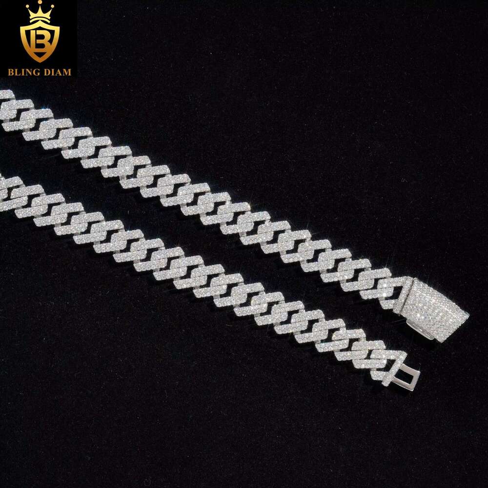 13.5mm Hip Hop Jewelry Miami Cuban k Chain Sterg Sier for Men 2 Row Iced Out Moissanite Necklace