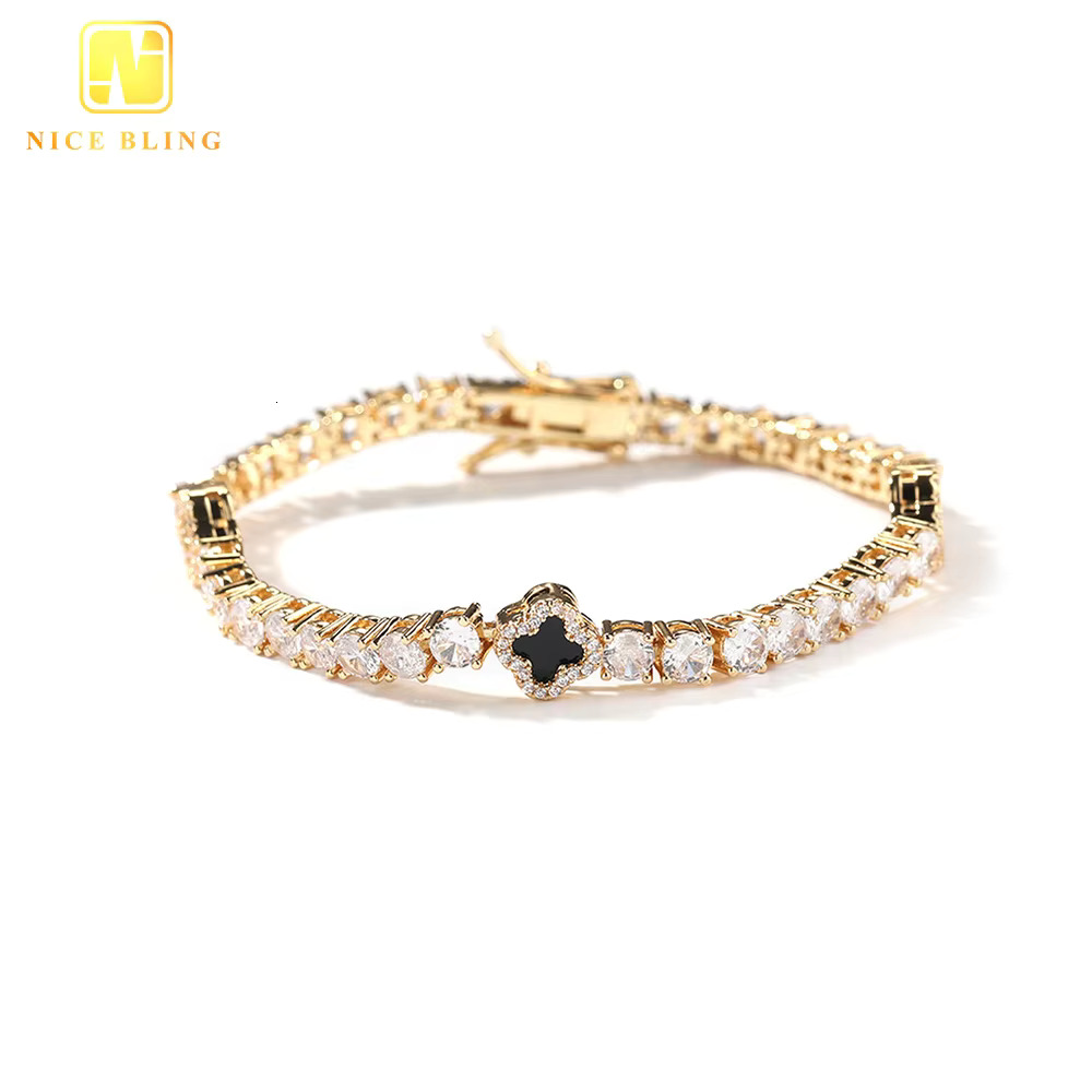 Fashion Hip Hop Jewelry Necklace Brass 5A CZ Diamond Tennis Chains Black Onyx 4MM Tennis Necklace for Men Women