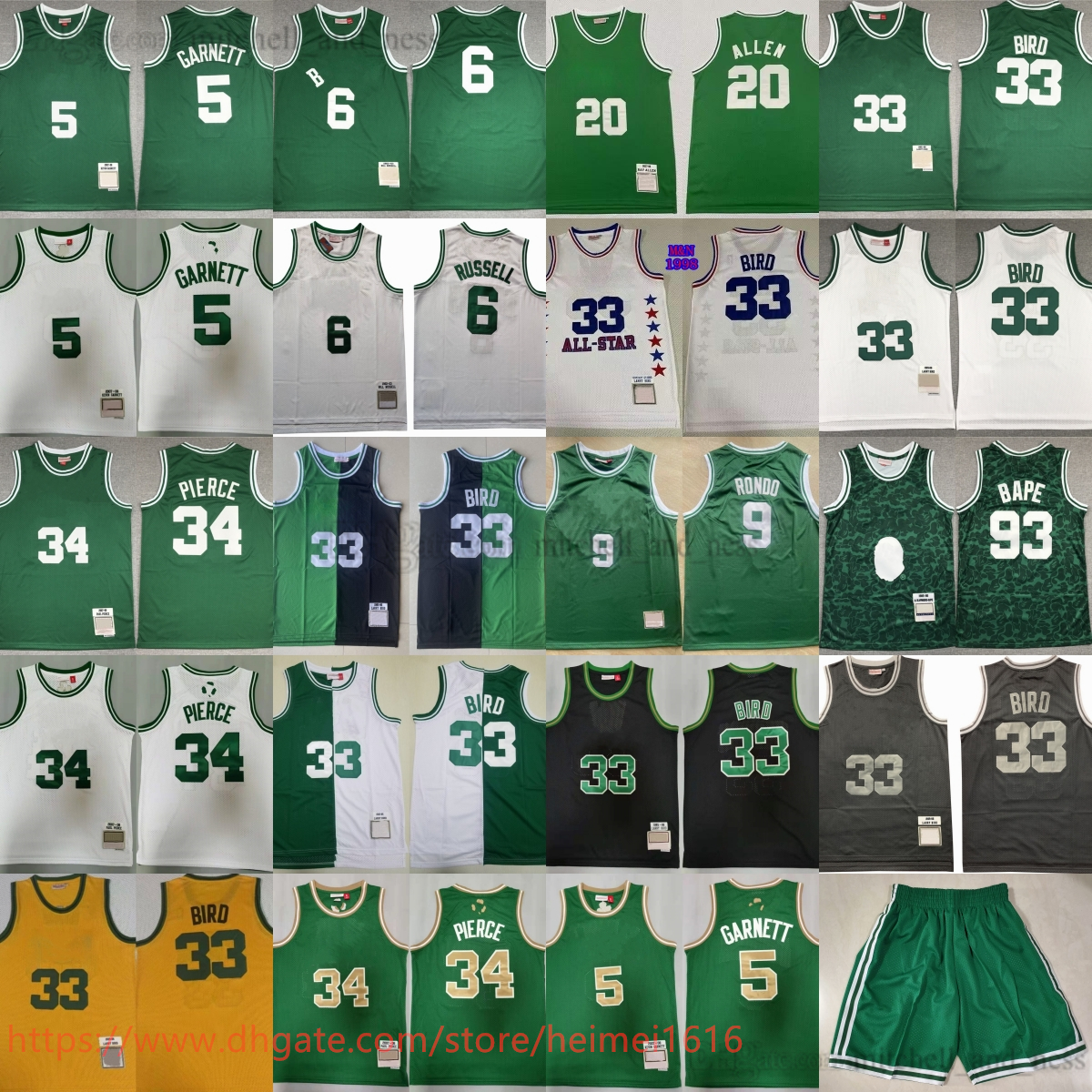 1985-86 Classic Retro Basketball 33 Larry Bird Jersey 2007-08 Vintage Kevin Garnett Paul Pierce Ray Allen Rajon Rondo Jerseys 1962-63 Russell Breathable Sport Shirts