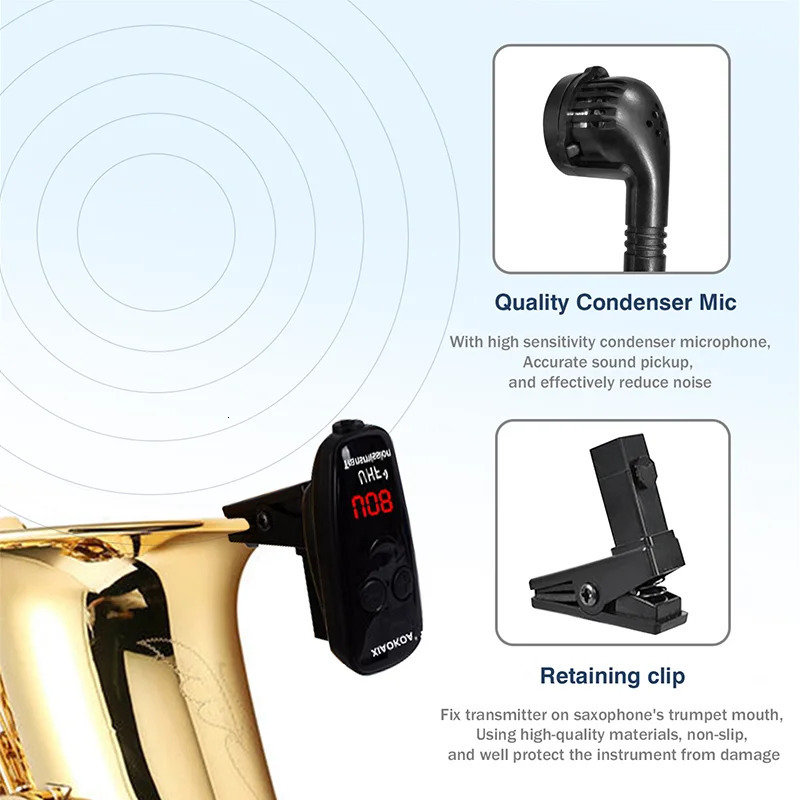 XIAOKOA UHF Wireless Instruments Saxophone Microphone Wireless Receiver Transmitter160ft RangePlug and PlayGreat for Trumpets 250303