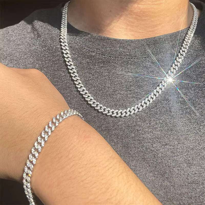 Iced Out Dia 6mm 8mm Miami Sterg Sier Bracelet 14k Gold Moissanite Cuban k Chain Necklace