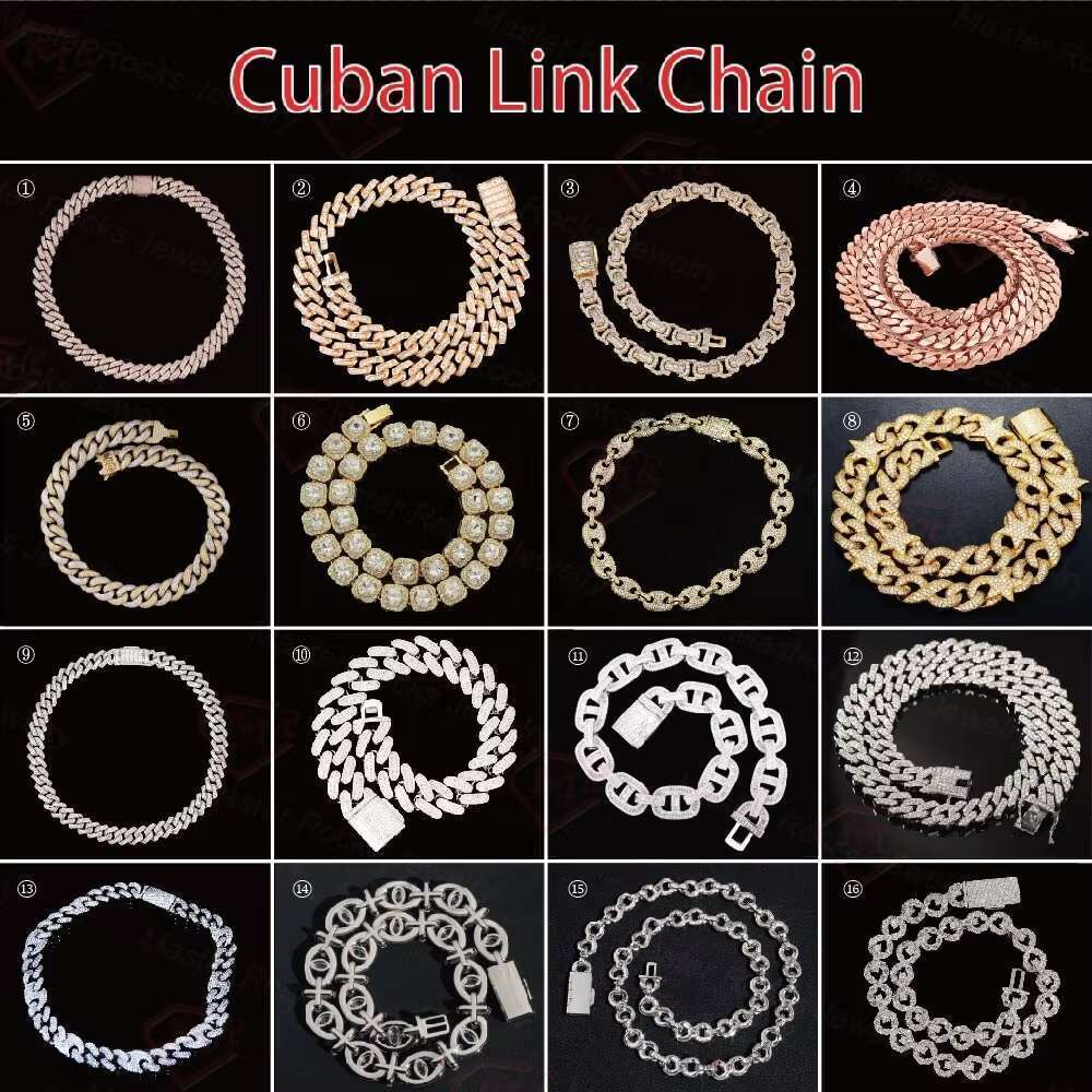 Rappers 20MM Iced Out Rose Gold Emerald Cut Moissanite Cuban k Mens Hip Hop Miami Chain
