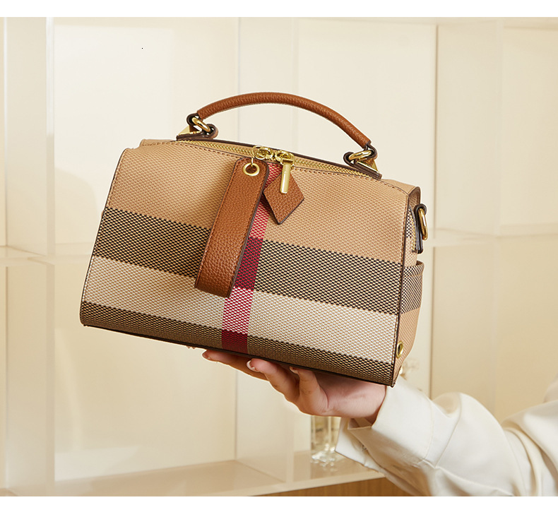 New Designer Bag With Grid Pattern Canvas, High-quality Genuine Leather Crossbody Bag Women's Pillow Bag Wallet Handbag