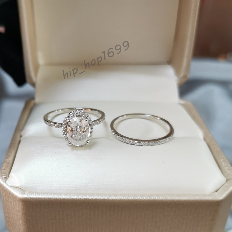 18K White Gold D Color 2ct Oval Moissanite Women Jewelry Wedding Set Band Rings Engagement Ring