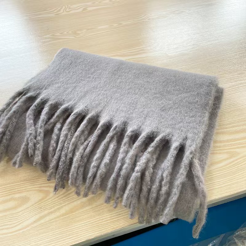 K084 Korean all-match soft and waxy solid color imitation cashmere tassel scarf for women winter extended warm and thickened scarf shawl