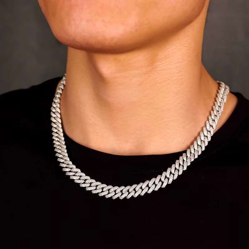 12mm 2 Rows Bracelet D VVS Lab Dia k Iced Out Sier Hiphop Moissanite Chain Cuban Necklace