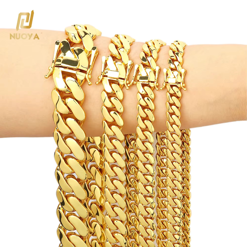 NUOYA Customized 1012151922mm Miami Cuban Link Chain Necklace for Men 18K Gold Plated Hip Hop Jewelry Wholesale Cuban Chains