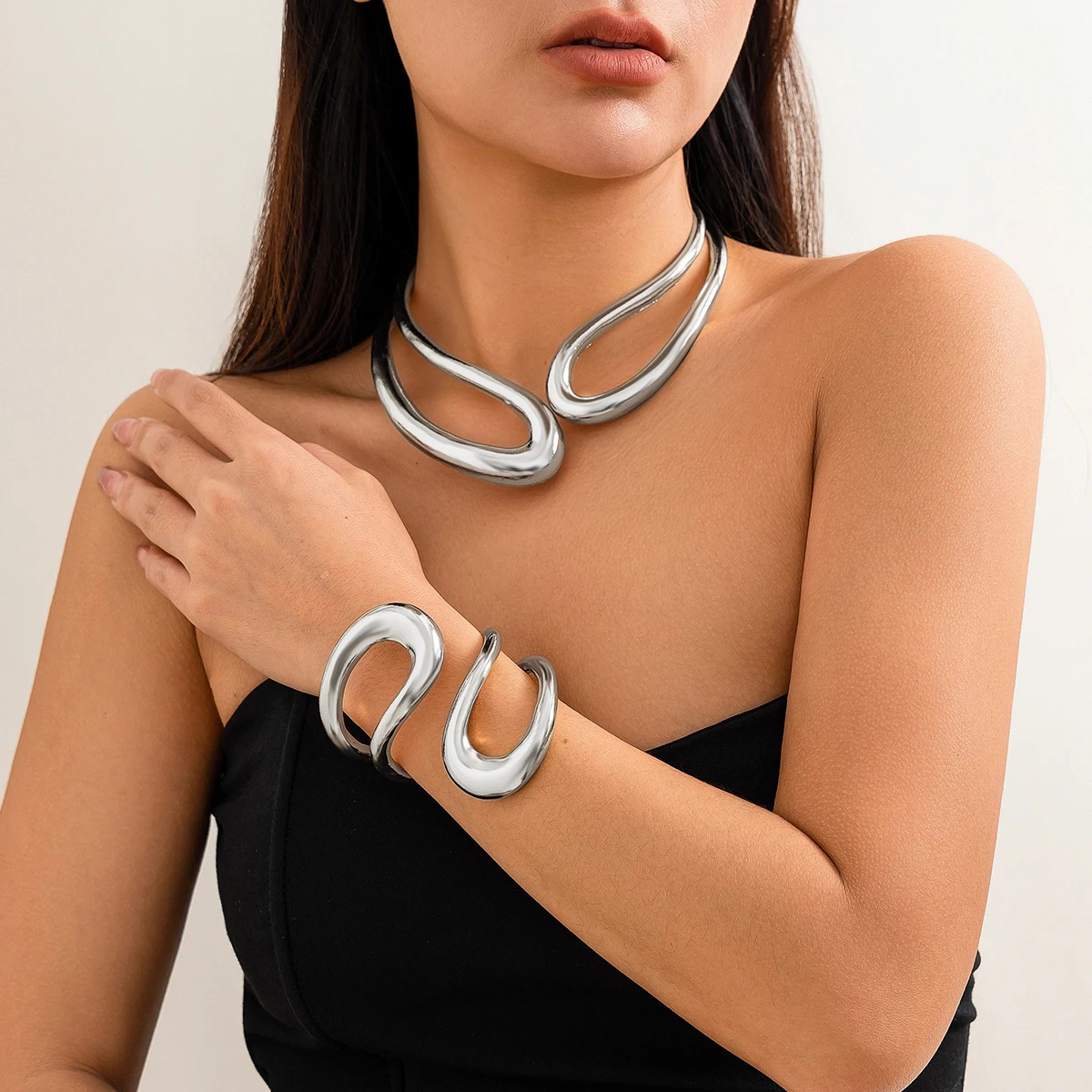 Exaggerated Heavy Metal Big Open Torques Choker Necklace fot Women Goth Adjustable Chunky Chain Grunge Jewelry Steampunk Men 250304