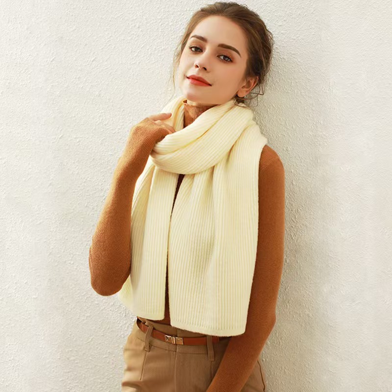 K083 Solid color ribbed knitted scarf for women winter new foreign trade imitation cashmere warm wool neck scarf hat set