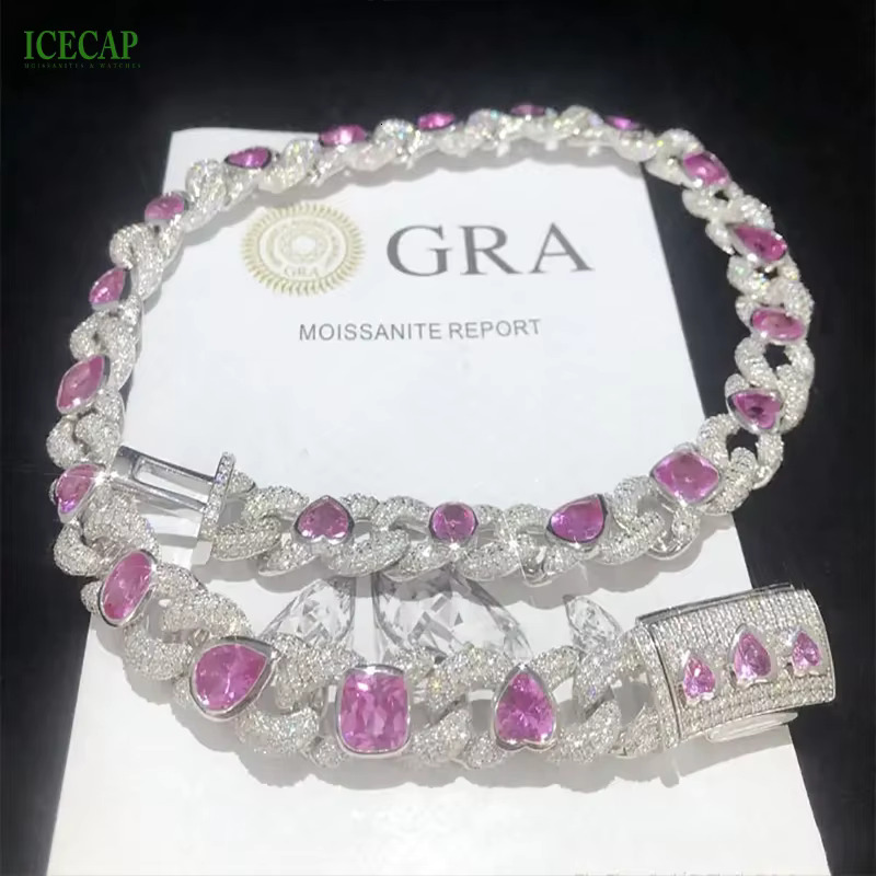 Fashion Jewelry Necklaces Hip Hop Miami Cuban Link Chain 925 Silver VVS Moissanite Diamond Chain Necklace for Men
