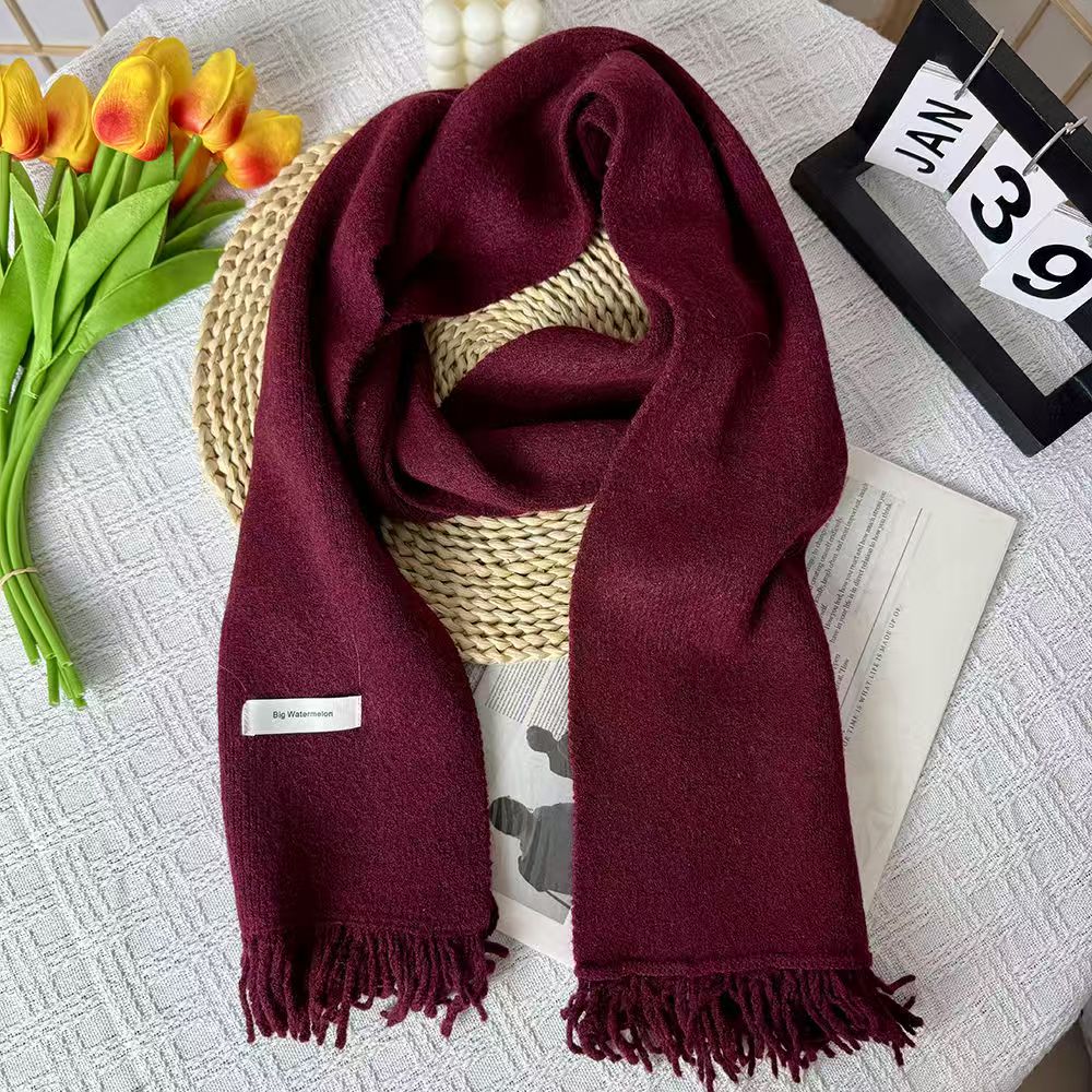 T253 new cashmere earth color green brown solid color winter knitted warm tassel small scarf neck scarf female