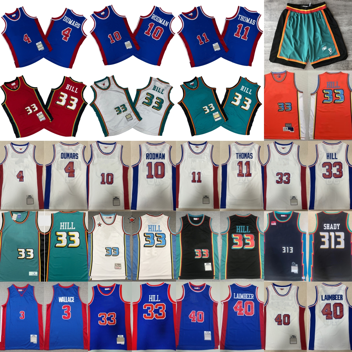 1998-99 Classic Retro Basketball 33 Grant Hill Jersey Vintage Shady 313 Dennis Rodman Joe Dumars Ben Wallace Thomas Laimbeer Jerseys Breathable Sport Shirts