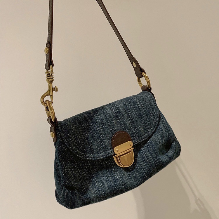 Retro Denim Shoulder Bag New High-end Texture Niche Design Commuting Shoulder Bag Underarm Mini Long Stick Bag Versatile And Fashionable Women's 