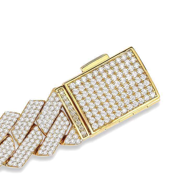 12mm Miami Style Solid Gold Plated Sier Moissanite Dia 3 Row Iced Out Spiked Cuban Chain for Sale in America