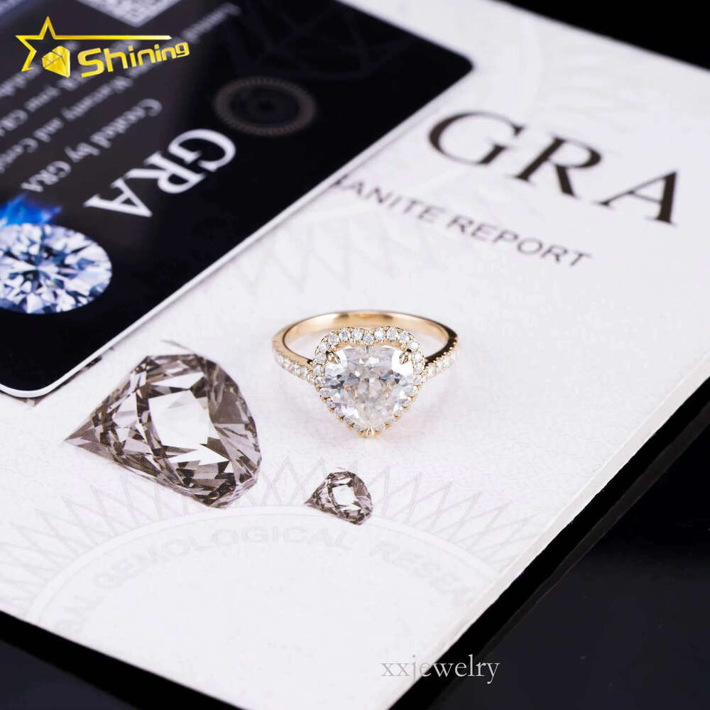 Pass Dia Tester Hot Selg 3ct 14k Gold Heart Moissanite Engagement Ring for Women