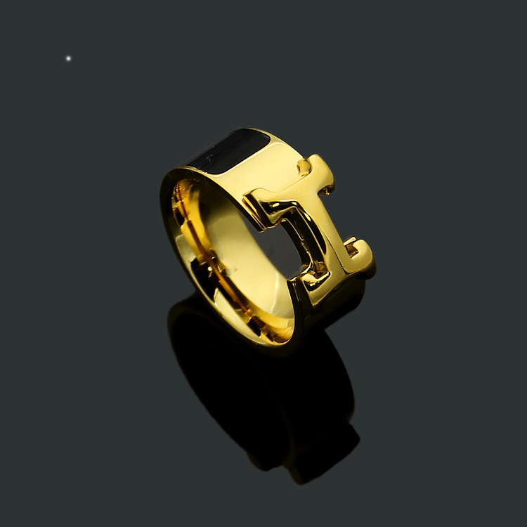 High Polished Fashion Designer Rings Black Color 3D Luxury Letter Couple Rings 18K Gold Plated Band Ring Stainless Steel Trendy Rings For Women